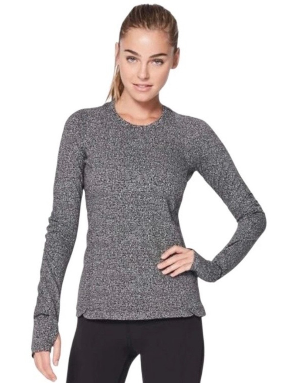 Lululemon Runderful RULU Knotted Jaquard Black & White Pocket Thumb Holes Size 6